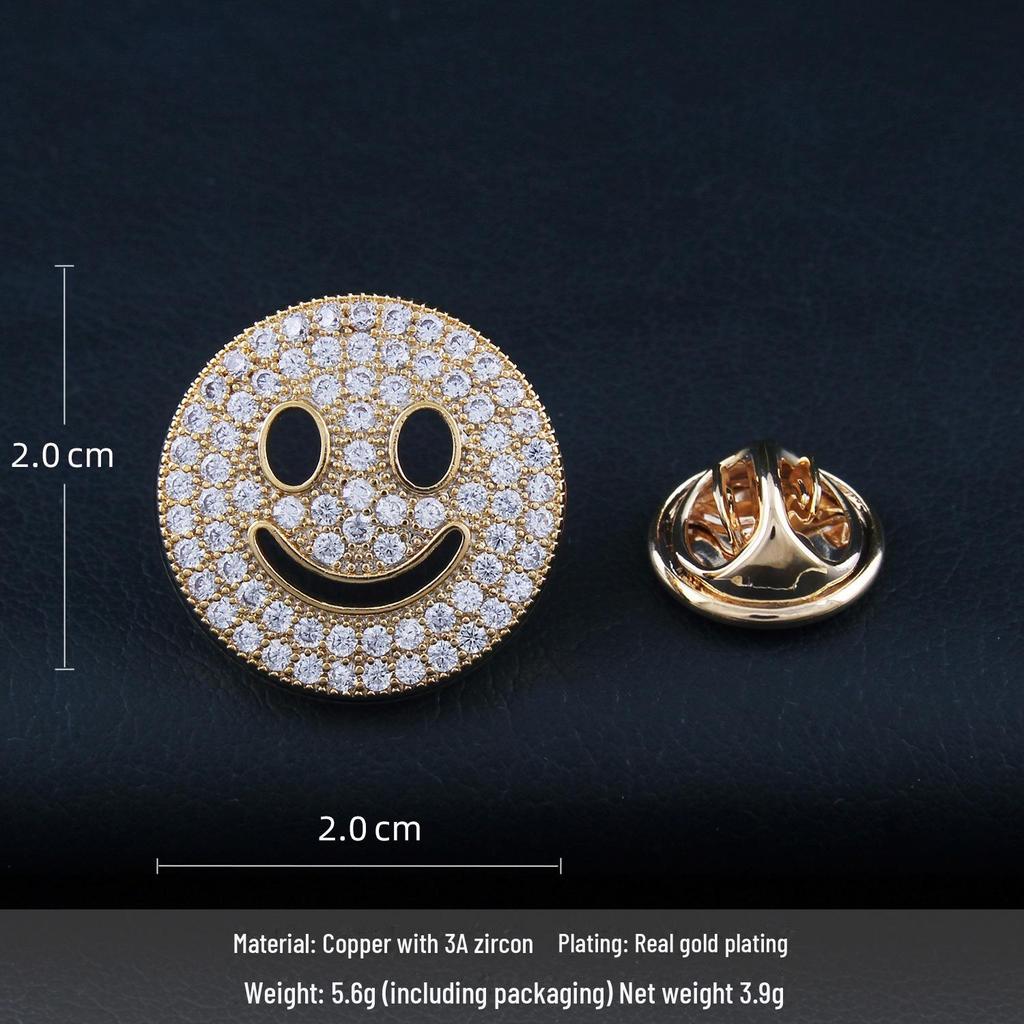 Elegant Unisex Smiley Face Brooch with Micro-Inlaid Zircon: No-Sew, Anti-Exposure Design