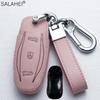 Leather Car Remote Key Fob Case Cover For Tesla Model X Model S Model 3 Car-Styling Protection Holder Shell Keychain Accessories