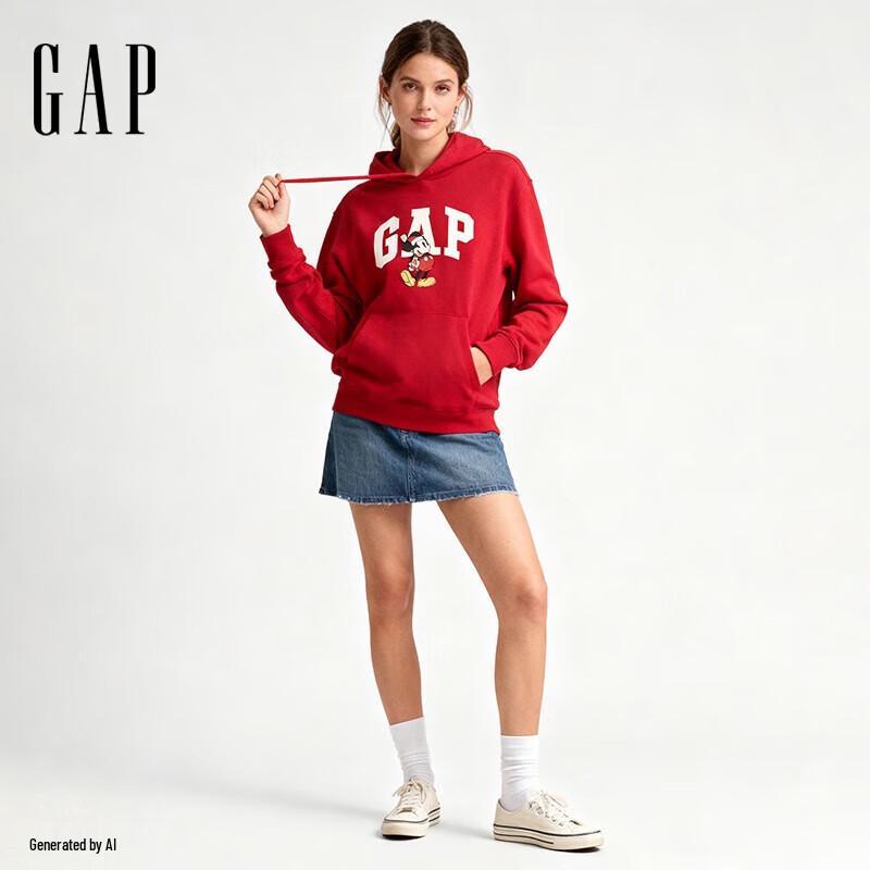 

Толстовка с капюшоном из флиса с мультяшным принтом логотипа Gap Unisex 2025 Зима S