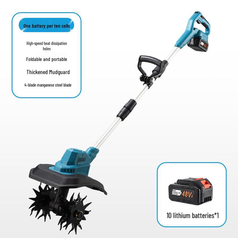 New Lithium Battery Micro Tiller: Four-Blade Soil Loosener for Home Gardening