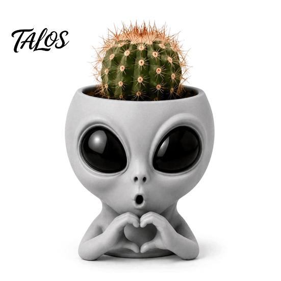 Cute Alien Planter Funny Face Planter, 3D Printed Novelty Plant Pot, Gray Head for Succulents Cacti Home Table Shelf Decoration Office Desk