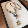 JMXD-Creative Retro Ethnic Style Hand-woven Long Sweater Chain Literary and Versatile Ceramic Love Necklace Accessories