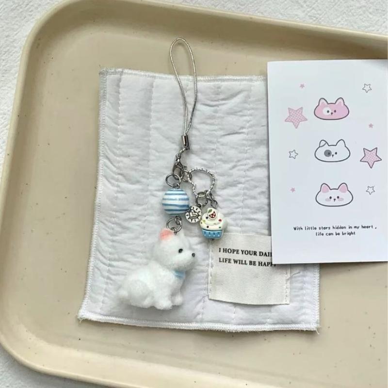 Cartoon Flocking Dog Piggy Pendant Keychain  Key Ring For Women Girls Cute Bag Pendant Kawaii Mobile Phone Chain Gifts