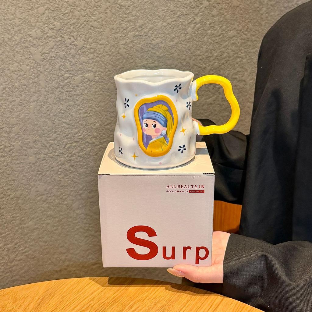 Retro creative cup ceramic high-value couple birthday gift water cup household large-capacity souvenir mug
