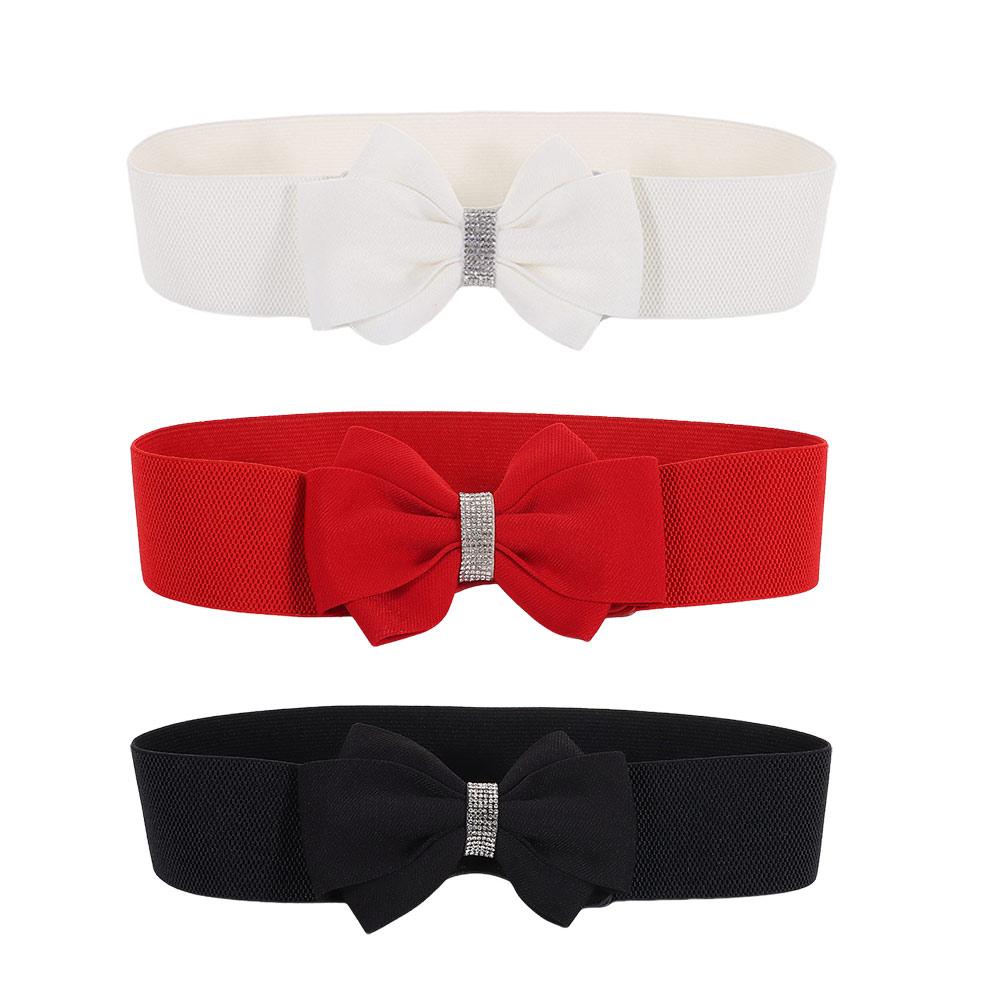 Plus Size Elastic Bow Belt Solid Color Bowknot Waistband Women's Elastic Wide Belt  for Dress Jeans
