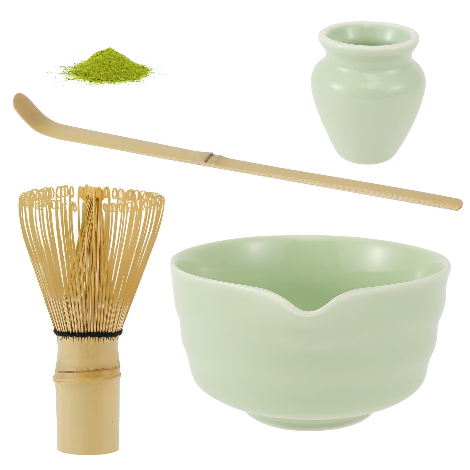 

4Pcs Japanese Matcha Whiskey Set Reusable Matcha Making Set with Ceramic Matcha Bowl Matcha Whiskey Rack Bamboo зелений