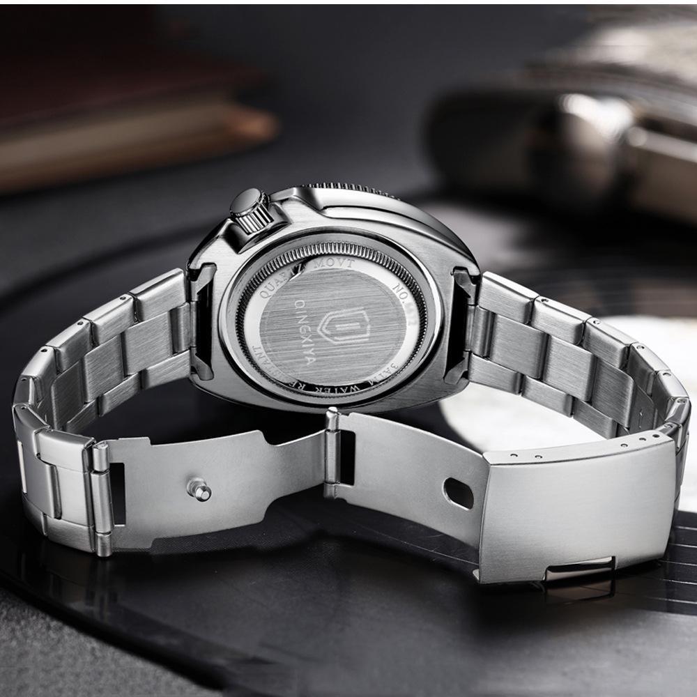 Business Mens Analog Watches Wateproof Diving Watch Luminous Dial Steel Band Daily Calendar Quartz Watch