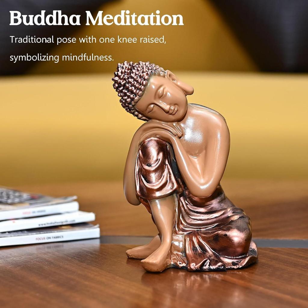 Buddha-Idol für Heimdeko – Ruhender Buddha auf Knie-Schaustück | Friedliche Buddha-Statue für Wohnzimmer, Meditation, Büro, Garten