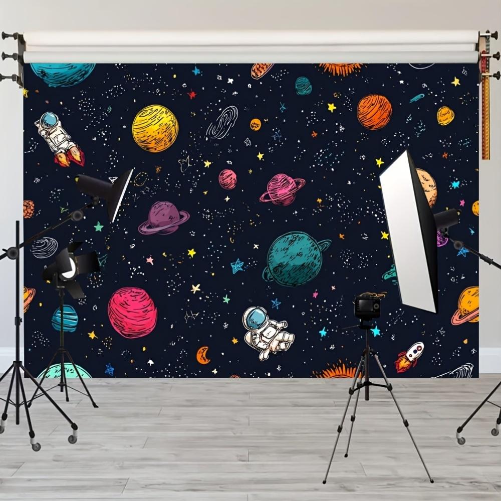 2D. 1 piece featuring cartoon stars planets space and astronauts. Suitable for home decoration and event decoration.