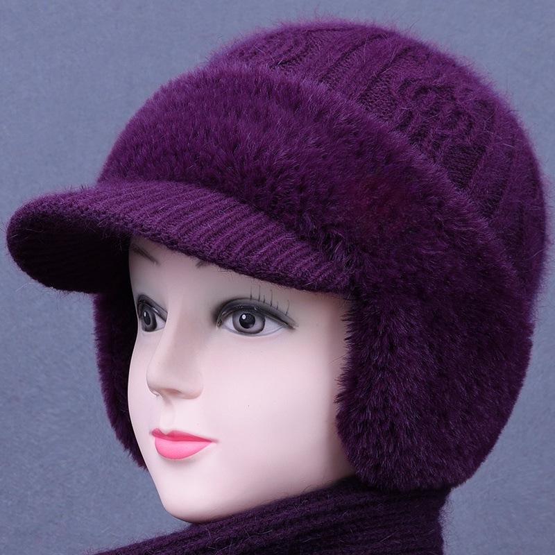 

Женский комплект из норковой велюровой шапки и шарфа с защитой ушей - Зимняя вязаная шапка-утка