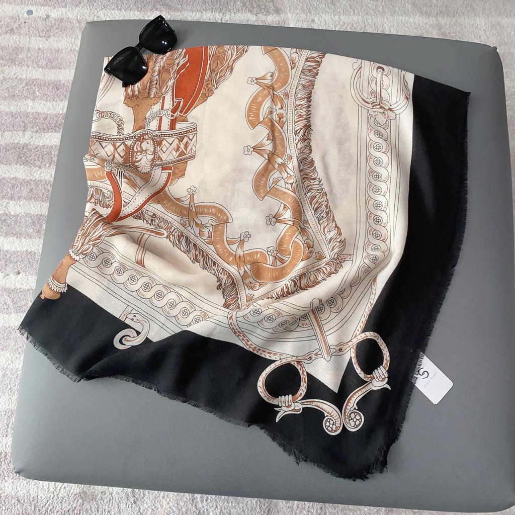 New Emma orange beard removal large square scarf fashion tassel women's temperament shawl silk scarf spring and summer go out decorative scarf