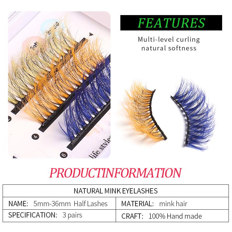 European And American Colored Mink Hair False Eyelashes Dense Row Dense Curl Messy Grafted Eyelashes