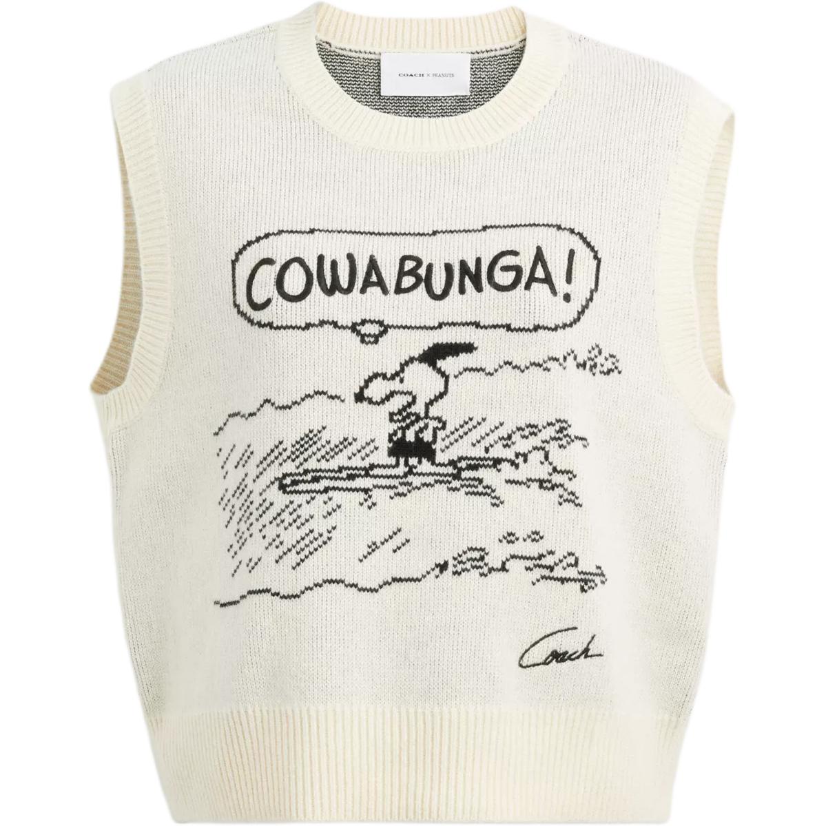 

Coach X Peanuts SS25 Snoopy 75th Anniversary Series Comic Pattern Round Neck Sleeveless Knit Vest Women tops Cream-White CBE84-CU3 M