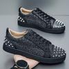 Trend Men Leather Casual Shoes Punk Style Rivet Flat Skate Shoes Young Man Street Black Sneaker