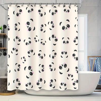 Cute Panda Print Shower Curtain Waterproof Bathroom Decor Home Decoration White Black Animal Design (S)