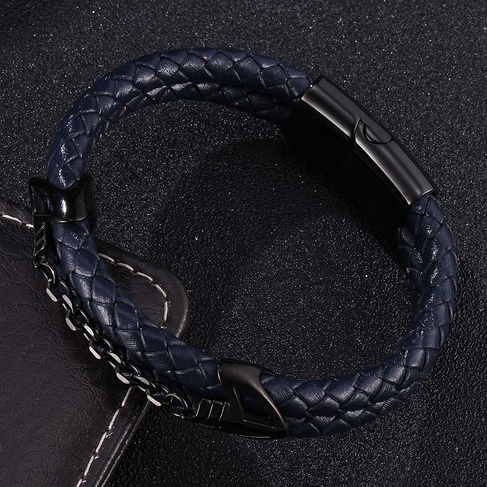 Men Jewelry Multilayer Braided Leather Bracelet Handmade Bracelet Black Stainless Steel Clasps Men Wrist Bangles