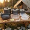 Anodized Aluminum Cookware Set Non Nonstick Camp Pot Easy To Clean Portable Camping Kit for