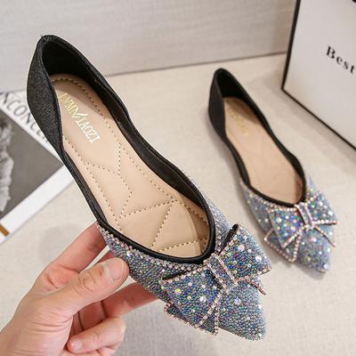 Women Large Size 34-43 Shoes Glitter Sequins Flats Crystal Ballerinas Ladies Office Dress Slip On Moccasins Bowknot Mary Janes