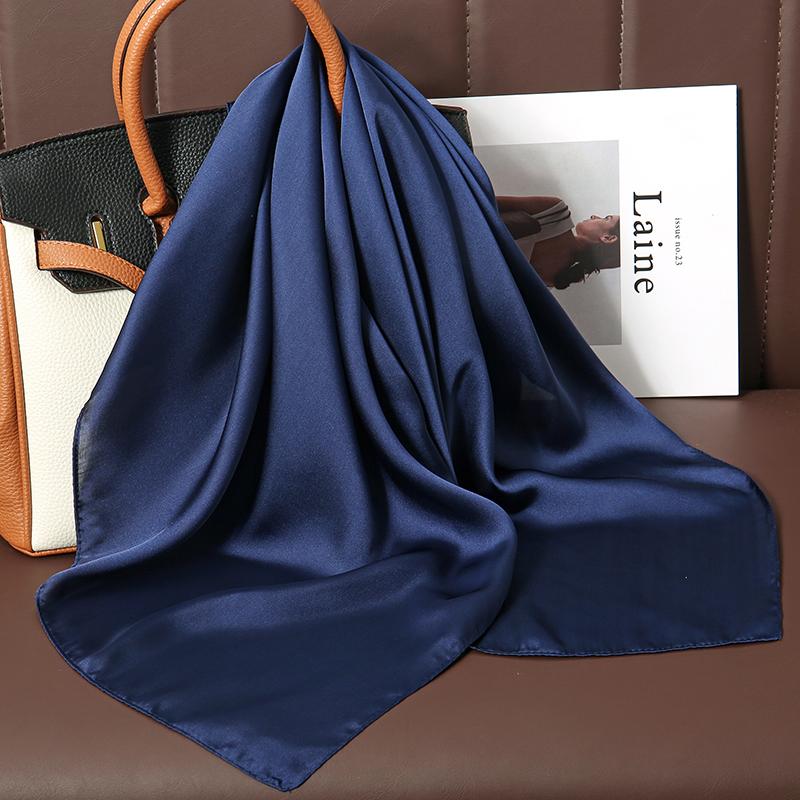 Luxury Brand 21Colors Solid Neck Tie Shawl Silk Square Scarf Women 70cm Hair Hand Wrist Headkercheif Hijab Bandana