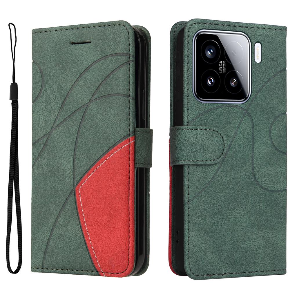 Für Xiaomi 15 Leder Handyhülle Ständer Brieftasche mit zweifarbigem Spleißdesign