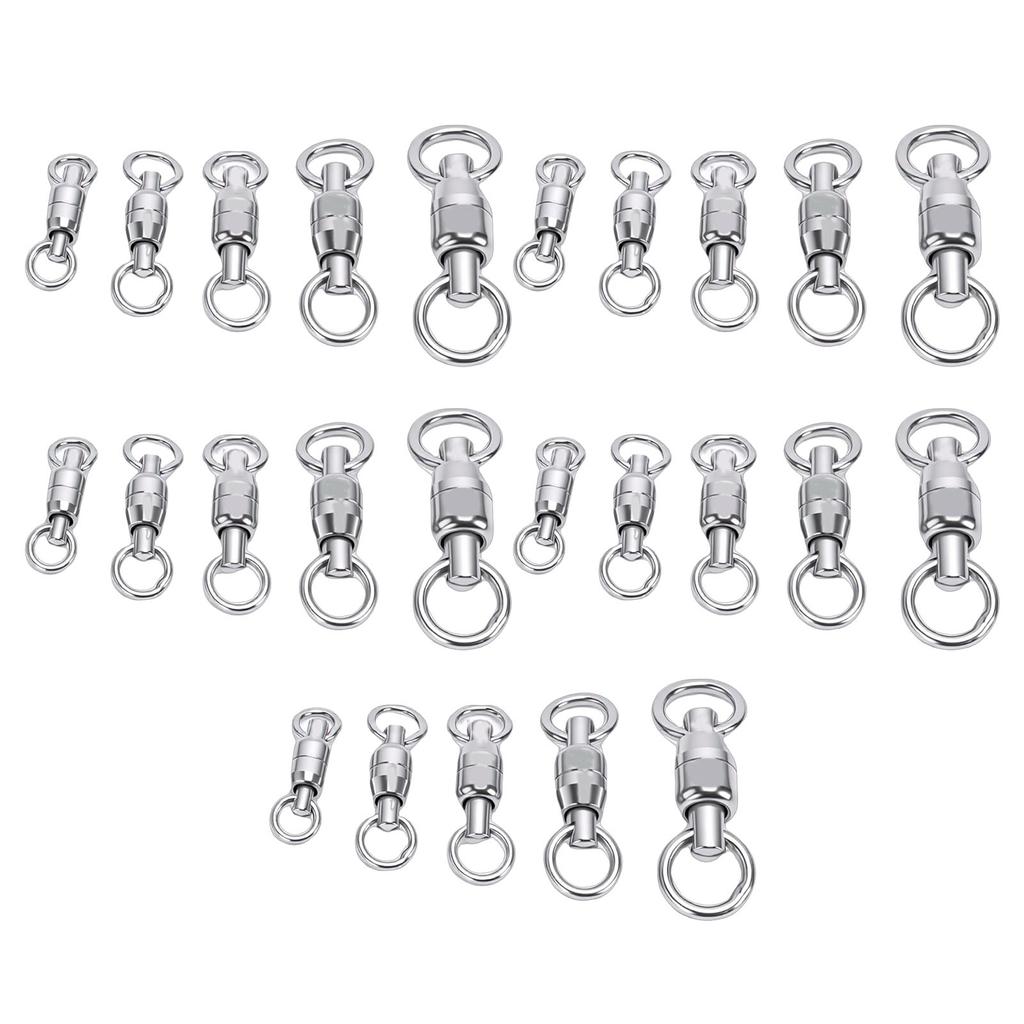 25Pcs Ball Bearing Fishing Swivels 360 Degree Rotation Stainless Steel Rings for Saltwater Use 5 Sizes