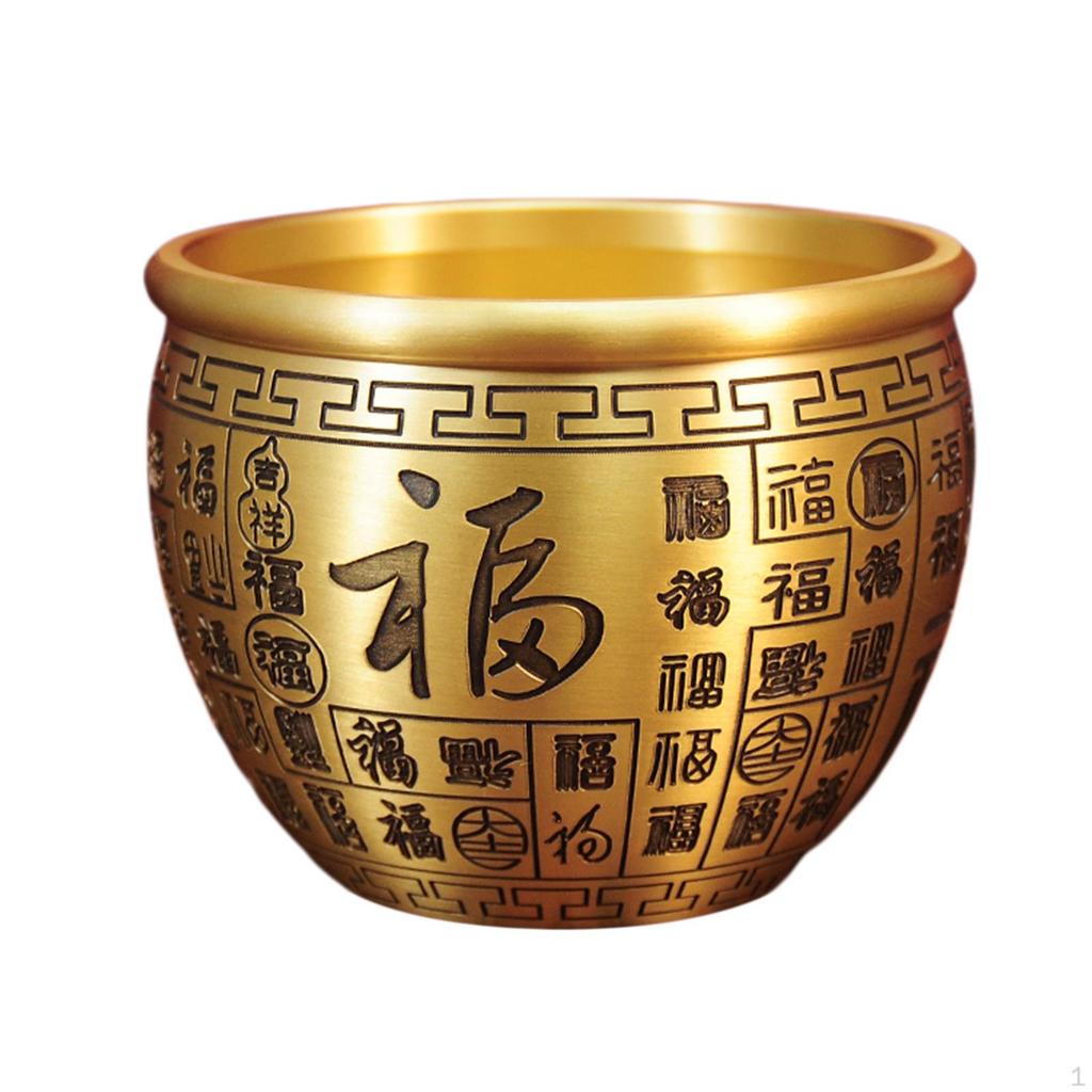 Brass Feng Shui Bowl Sculpture Bai Fu Ornament Treasure Basin for Housewarming Gift