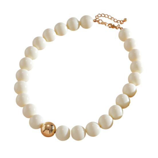 Perlenschmuck für Damen, Acryl-Kettenhalsband mit großen Perlen, Elastisches Armband mit runden Perlen, Sommerliches Retro-Accessoire