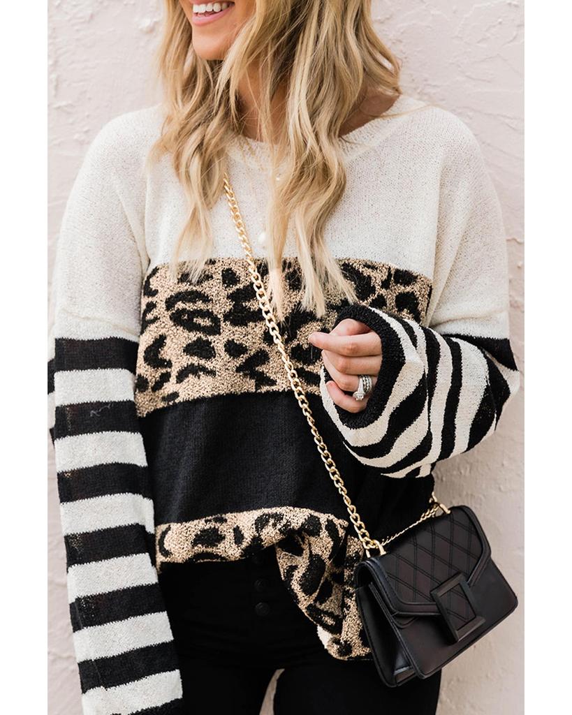 Azura Exchange Lässiger Oversize-Pullover mit Leopardenmuster und Colorblock