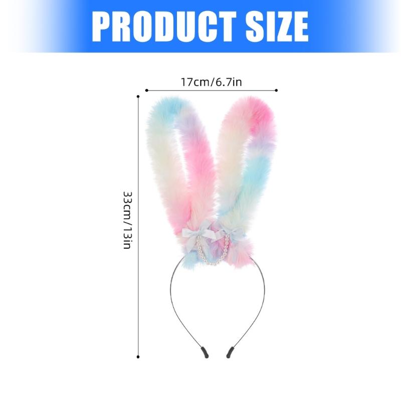 Furry Rabbits Ears Headband With Gradient Color Costume Hairbnad Fashion Hairpiece For Cosplay And Easter Parties