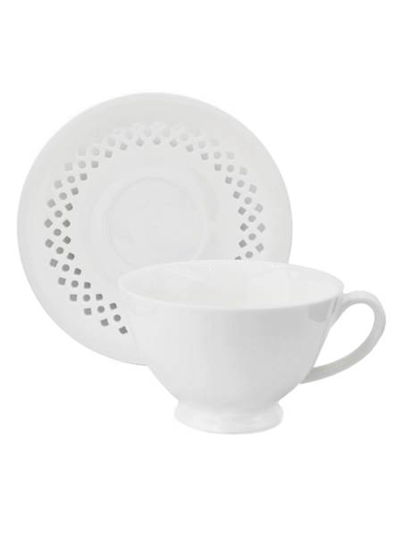 WHITE CERAMIC CUP 260ml WITH OPENWORK SAUCER FOR COFFEE AND TEA