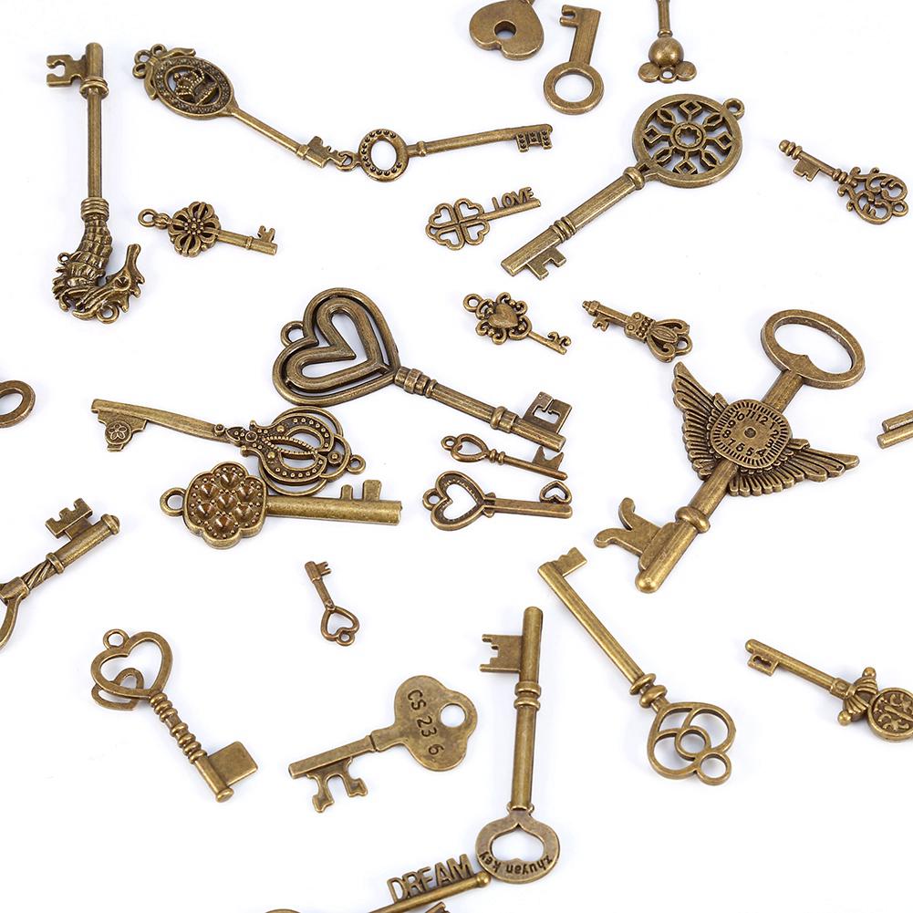 69pcs Assorted Antique Vintage Bronze Skeleton Keys Hrt Bow Jewelry