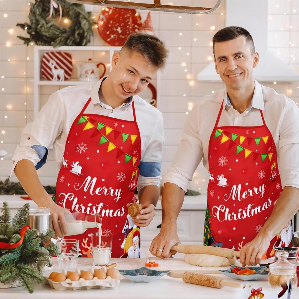 Funny Holiday Cooking Aprons for Men Women, Adjustable Kitchen Baking Grilling Aprons for Party Supplies