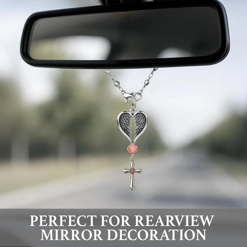 Cute Angel Wing Heart Keychain Car Steering Wheel Decor Rear View Mirror Hanging Charm Auto Interior Accessories