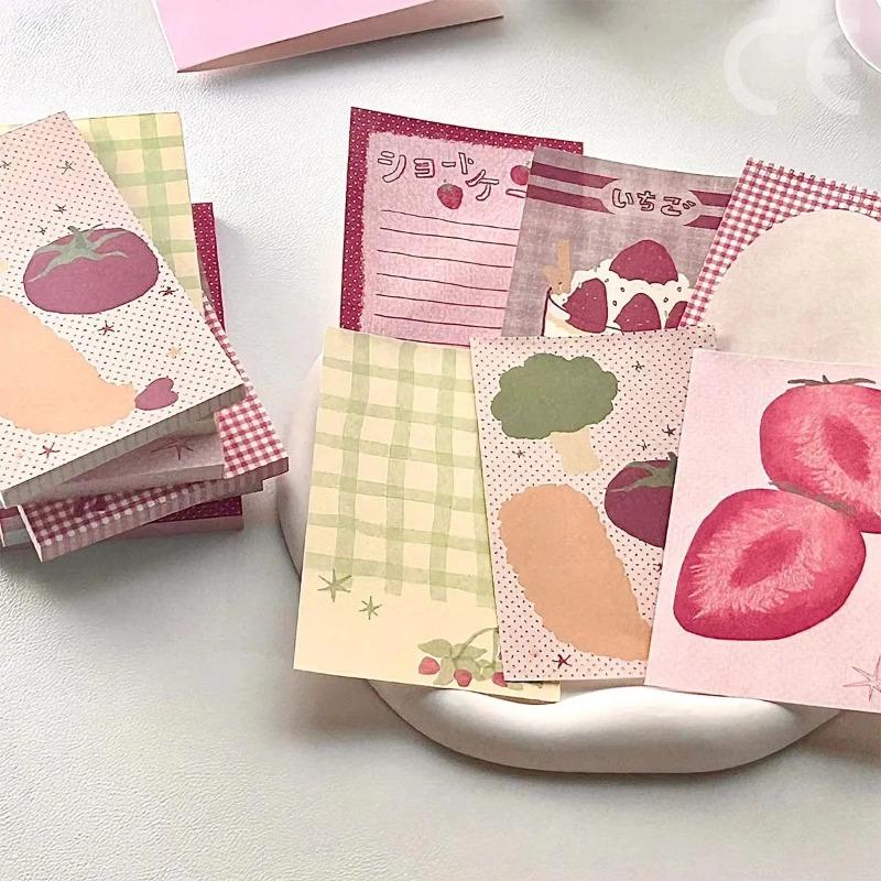 50Pcs Strawberry Memo Pads Kawaii Korean Style M5 Scrapbook Paper Journal Ins Tomato Notepad Grid Base Paper Decor Supplies