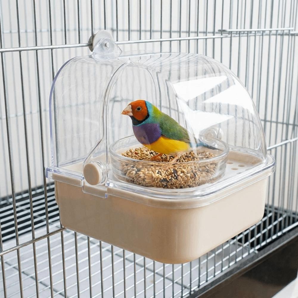 Splash Proof Bird Bath Cage Wall Hanging Detachable Parrot Bathing Pool Large Capacity Plastic Parrot Feeding Box