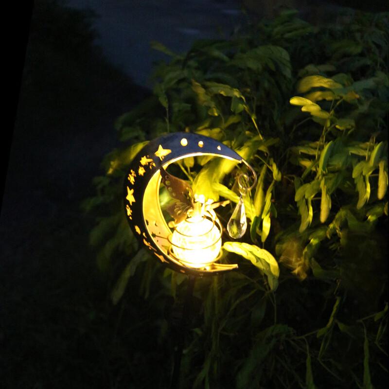 Solar Powered Cracked Glass Moon Garden Stake Light