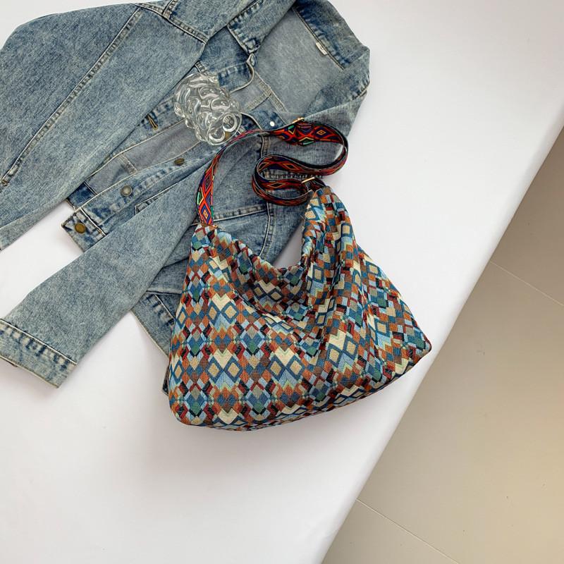 Трендовая холщовая сумка-тоут в уличном стиле, просторная и шикарная, летняя мода 2024 синий