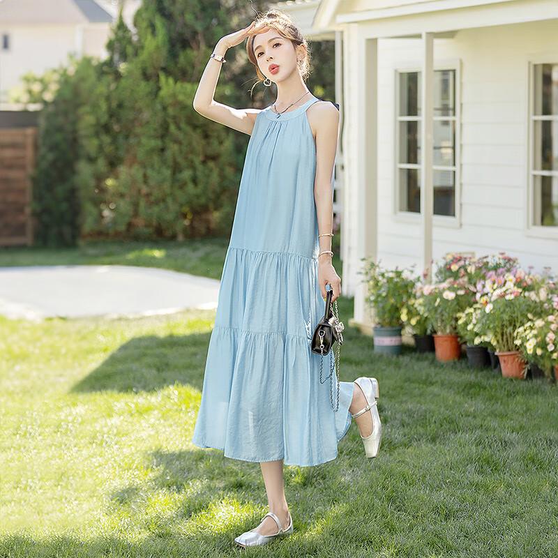 Sibaisha 2025 Summer Loose Tie-Neck Sleeveless Midi Dress