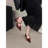 Mode Spitzschuh Mary Janes Damen oes Frühling Herbst Neu Sle Klobiger Absatz Hoher Absatz Retro Aosphere Leder Faion Einzelne Schuhe