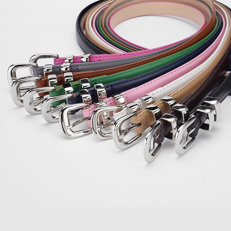 2024 Women's Candy Color Leather Belt with Silver Buckle - Fashionable Dress Accessory