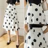 Polk Dot Skirts Womens Pleated Korean Style Silk Long Black Skirt Middle Length High Waist A Line French Umbrella Skirt Summer