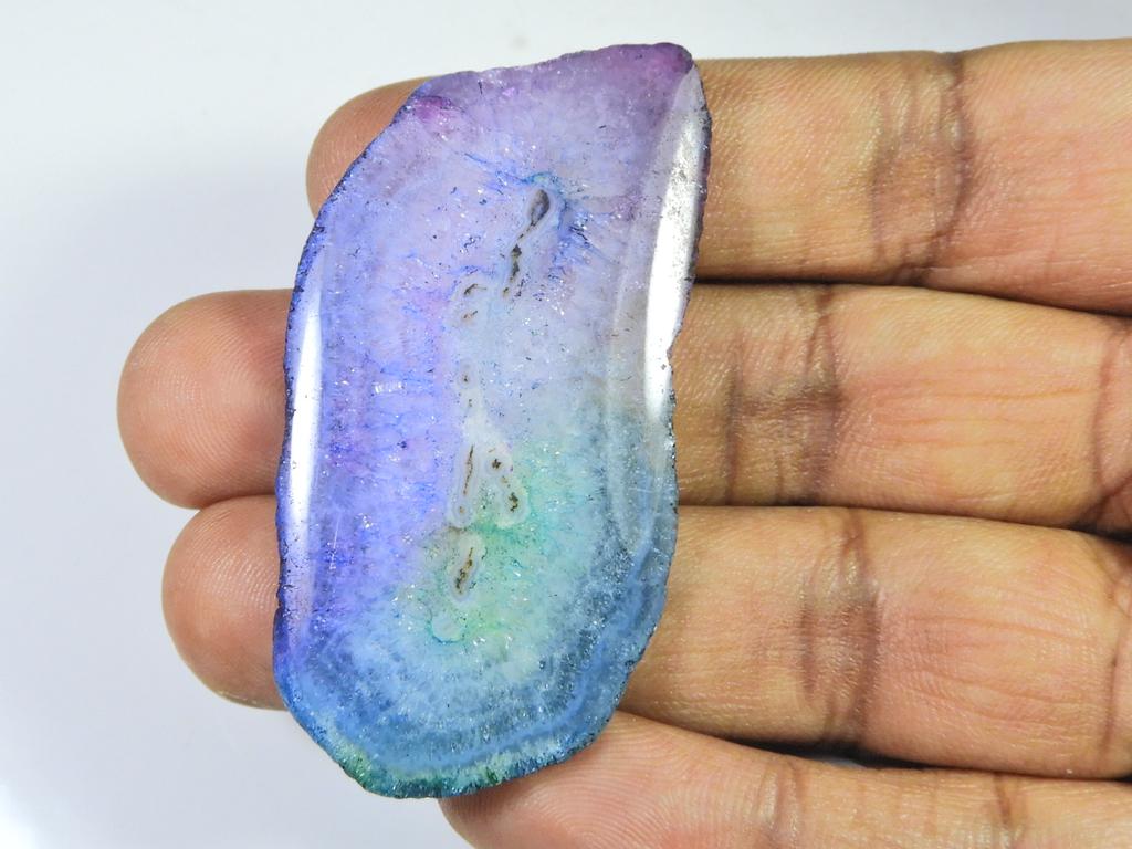 87Cts. Rainbow Solar Quartz Dyed Druzy Agate Slice Gemstone 29X53X05 MM SK-1072
