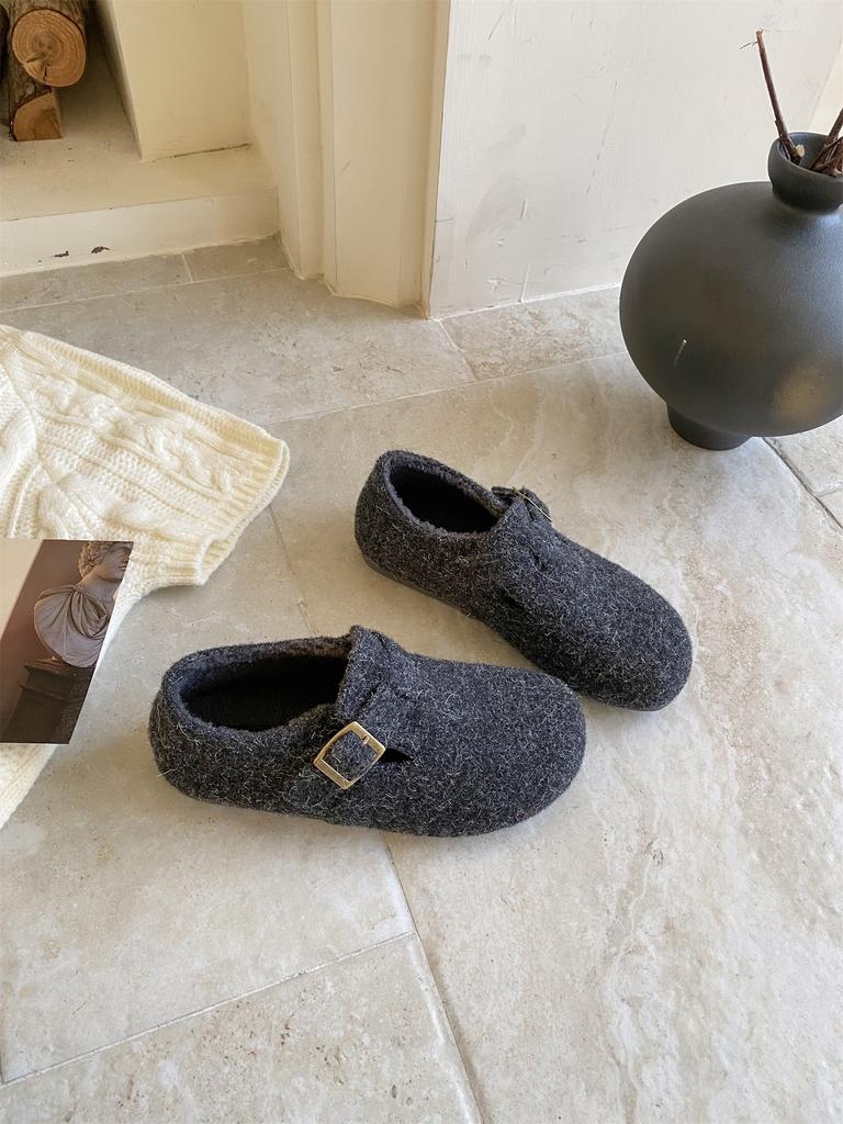 2025 nowe francuskie retro damskie wszechstronne jednopedałowe jesienne okrągły nosek płytkie ustko pojedyncze buty kaszmirowy plusz Boken buty