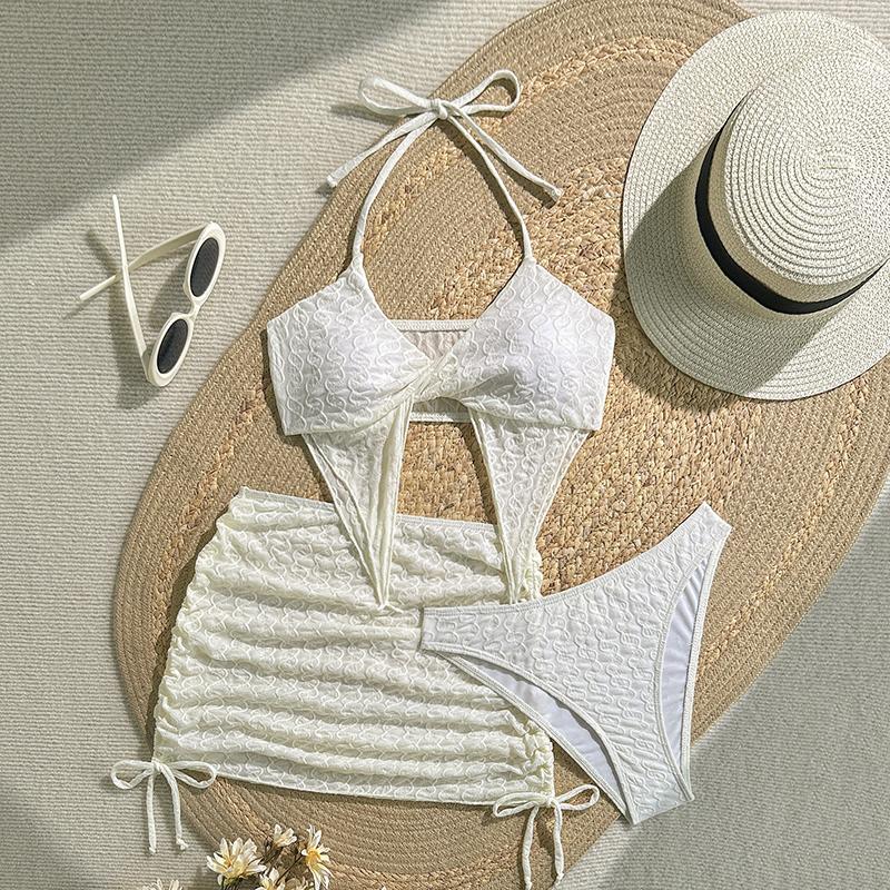 Neues Sexy Mode Damen 3-teiliges Rock Bikini Set Frauen Gebundenes Neckholder Badeanzug Einfarbig Rückenfrei Bademode Sommer Strand Badeanzug