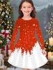 Abito alla moda autunnale e invernale da bambina, stampa natalizia 3D, girocollo, maniche lunghe, abito a T-shirt lungo da bambino, casual versatile, abbigliamento natalizio