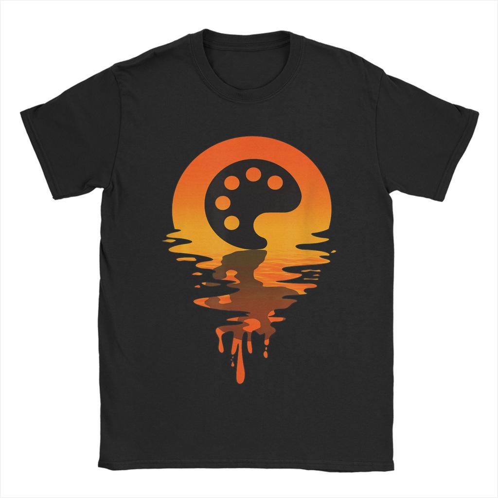 Vintage Retro Sunset Paint Palette T Shirt Men 100 Cotton Novelty TShirt Round Neck  Tees Short Sleeve Tops Gift Idea