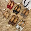 Single Shoes Women's Small Fragrant Style Bow Splicing Inner Height Increase Night Breeze Commuting Soft-soled Ballet Shoes