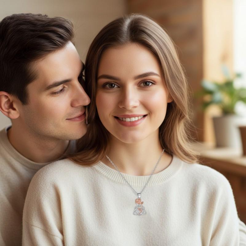 Celtic Knot Heart Rose Pendant Necklace Women Gold Plated Copper Chain Adjustable 41-50cm Cross Link Choker