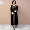 Women's Rhinestone V-Neck Velvet Dress Embroidered Plus Size Dress Long Dress