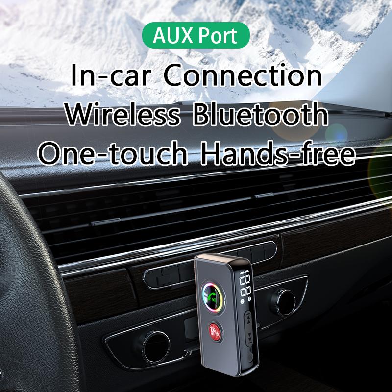 RGB Bluetooth 5.4 Audio Sender Empfänger 3,5 mm AUX Stereo Musik Drahtloser Adapter mit Mikrofon Unterstützung TF-Kartenwiedergabe für Auto TV PC